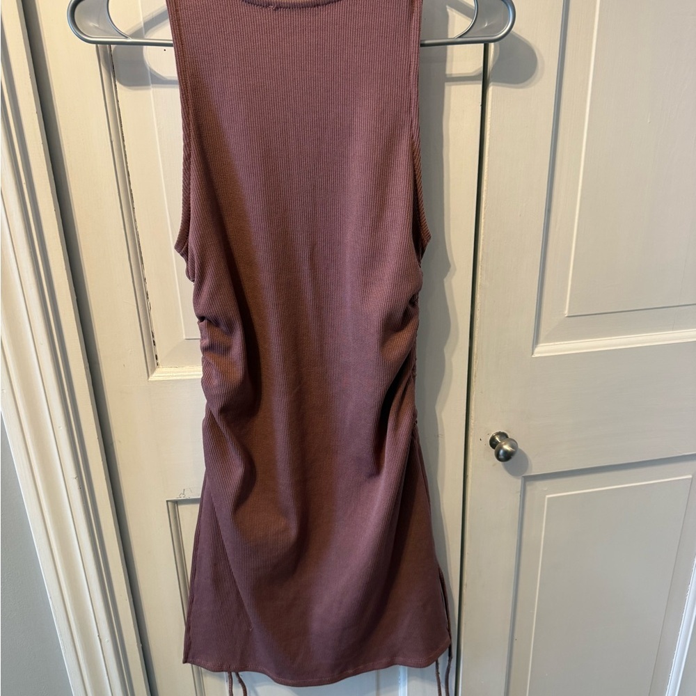 Zara Women’s Ribbed Rouched Bodycon Mini Mauve Dress - Picture 6 of 7